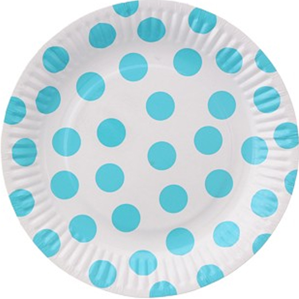 Tácky papírové bílé s modrými puntíky