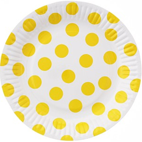 Tácky papírové bílé se žlutými puntíky