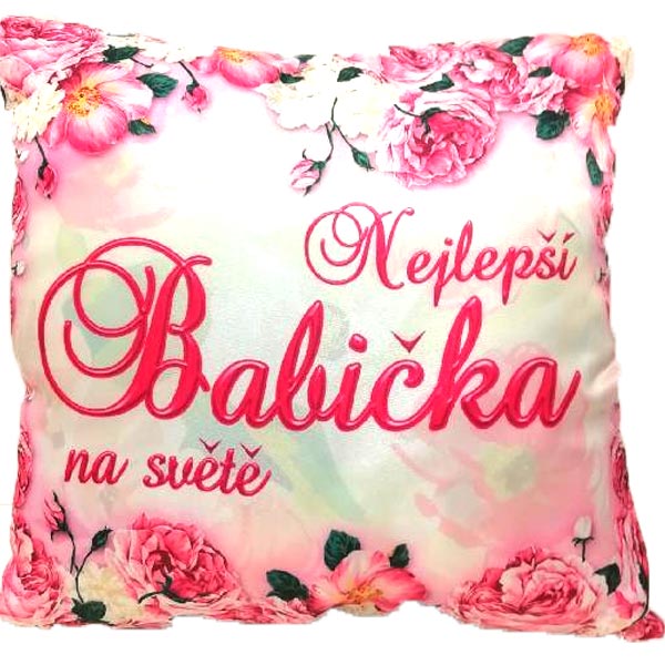 Zdobený polštář s květinami Nejlepší babička na světě
