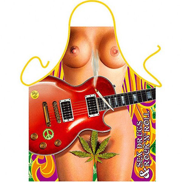 Zástěra s potiskem - Hippies žena s kytarou